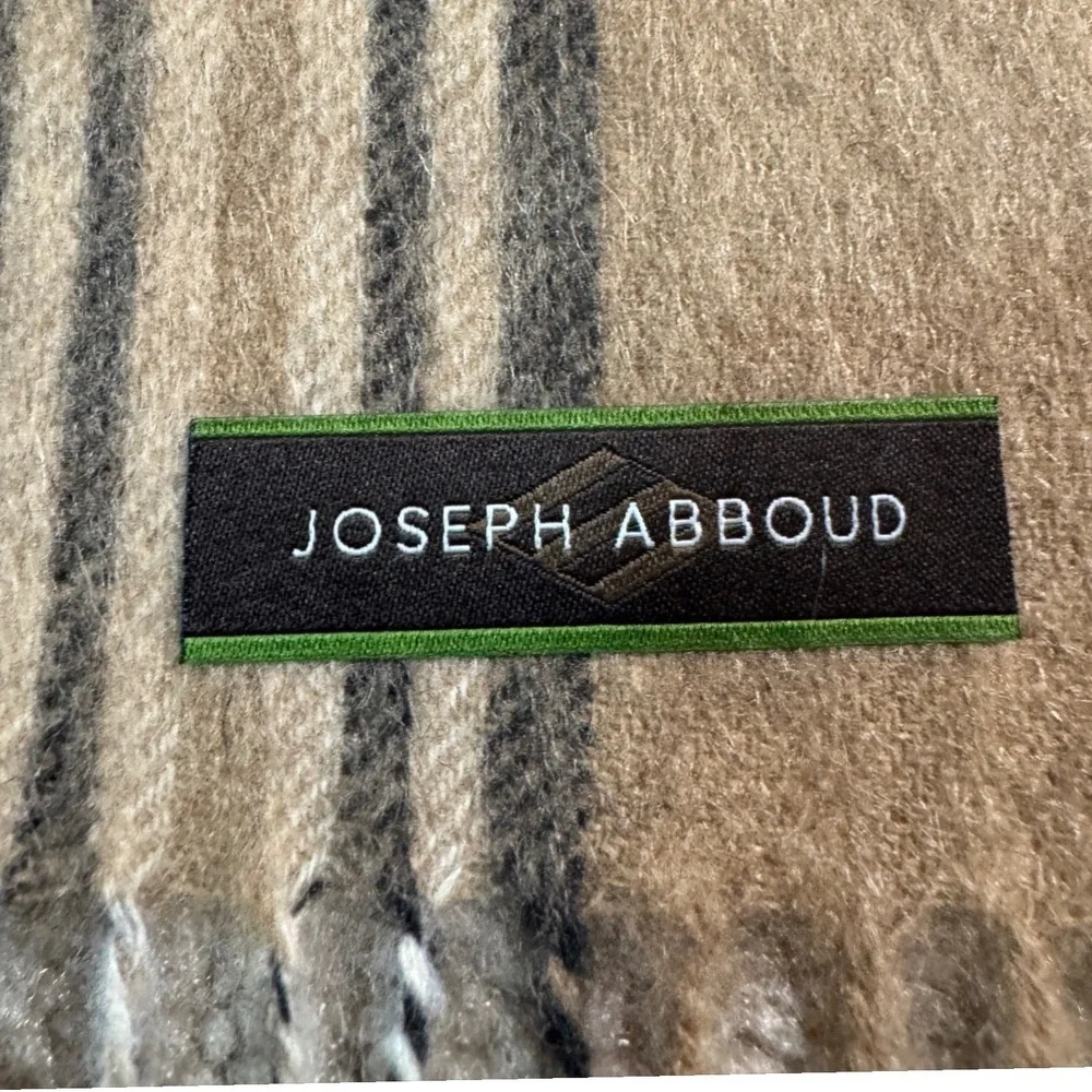 Joseph Abboud 100%‎ Wool Plaid Scarf Camel Nova Check Fringe 52x12